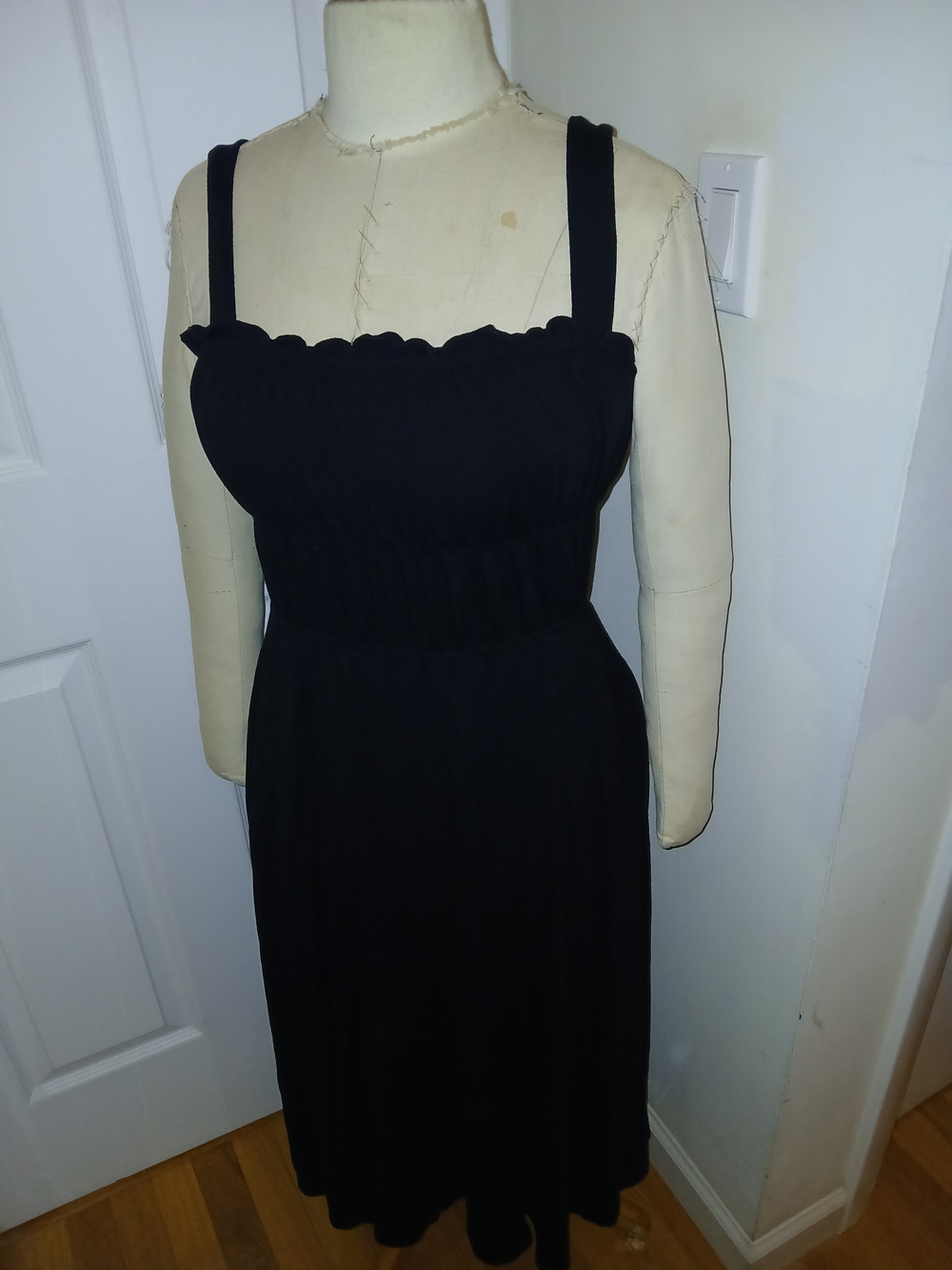 Reformation Black Smocked Midi Dress with Wide Straps